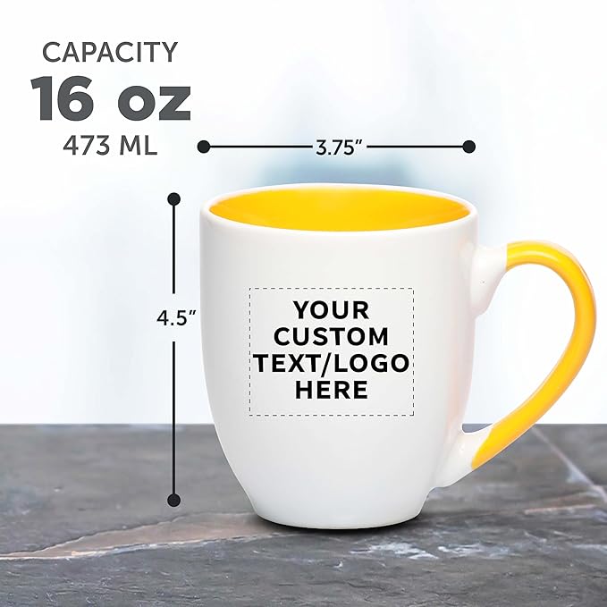 Custom Bistro Style Large Coffee Mugs 16 oz. Set of 10/50/100, Personalized Bulk Pack - Perfect for Coffee, Tea, Espresso, Hot Cocoa, Other Beverages - Yellow
