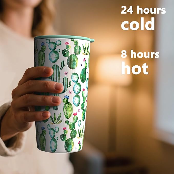 TILUCK 20 oz Tumbler with Lid, Vacuum Insulated Stainless Steel Coffee Mug, Double-Walled Travel Tumbler for Hot and Cold Drinks(Cactus, 20oz)