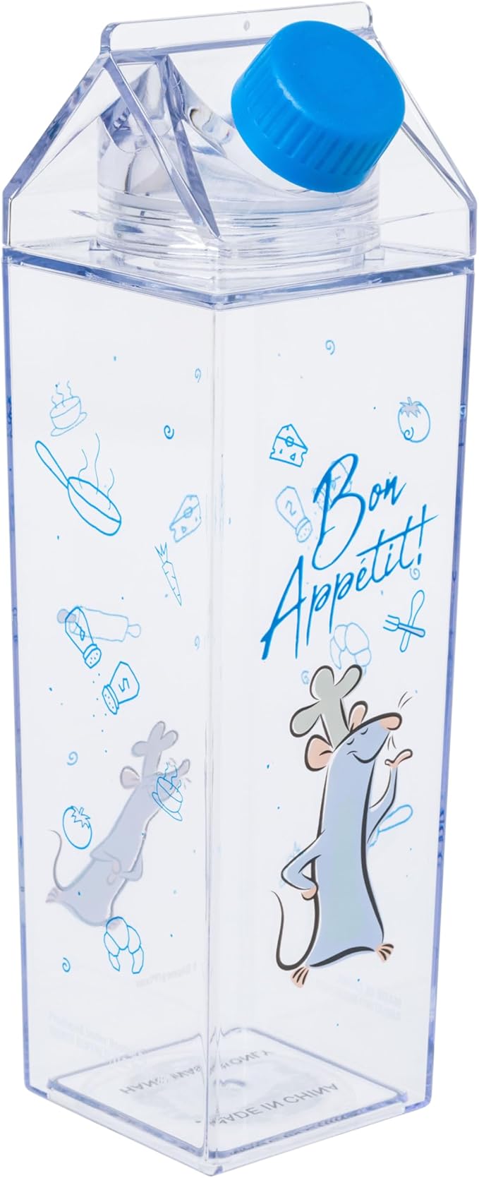 Silver Buffalo Disney Pixar Ratatouille “Bon Appetit” Plastic Milk Carton Bottle Featuring Remy, 16.2 Ounces
