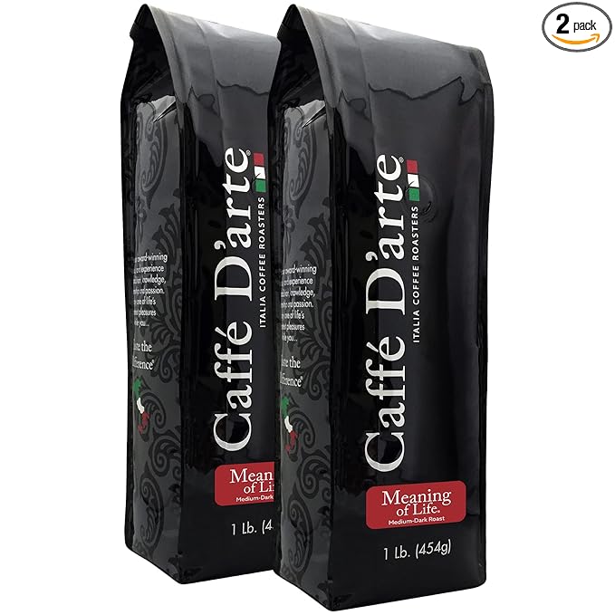 Caffe D'arte Meaning of Life Ground Coffee – Medium Dark Roast, Rich & Well-Balanced Flavor with Great Aroma, Crafted for Drip Brewing, Fresh Roasted in Seattle, 1 Pound (Pack of 2)