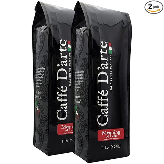Caffe D'arte Meaning of Life Ground Coffee – Medium Dark Roast, Rich & Well-Balanced Flavor with Great Aroma, Crafted for Drip Brewing, Fresh Roasted in Seattle, 1 Pound (Pack of 2)
