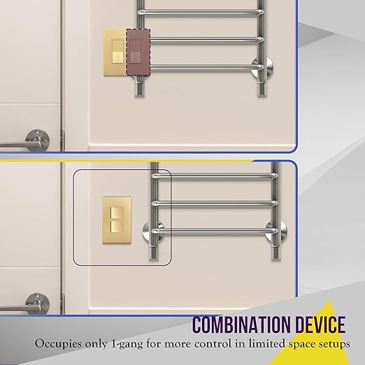 ENERLITES Elite Series Double Decorator Switch with Screwless Wall Plate, Combination Paddle Switch, Ground Terminal, Single Pole, Residential Grade, 15A 120V-277V, 62834-GDWP, Gold with Wall Plate