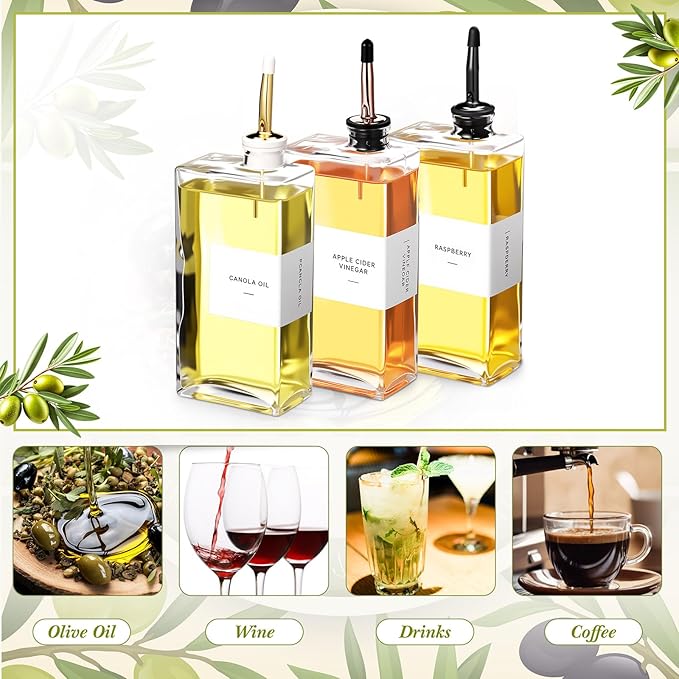 3 Sets Olive Oil Dispenser Bottles for Kitchen with Nozzles Funnel Labels Cooking Oil Dispenser 500ml Set for Kitchen Vinegar Coffee Syrup (Colorful)