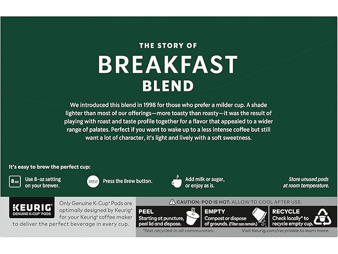 Starbucks Breakfast Blend Medium Roast Coffee K-Cup Pods, 40 Count (Pack of 4 Boxes)