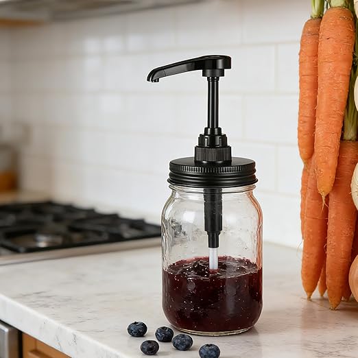 Yuanan 6 PCS 16 Oz Stainless Steel Mason Jar Soap Dispenser Pump Lid, Leak-Proof Coffee Syrup Pump Dispenser Rustproof Kitchen Soap Dispensers Reusable for Kitchens, Bathrooms-Black
