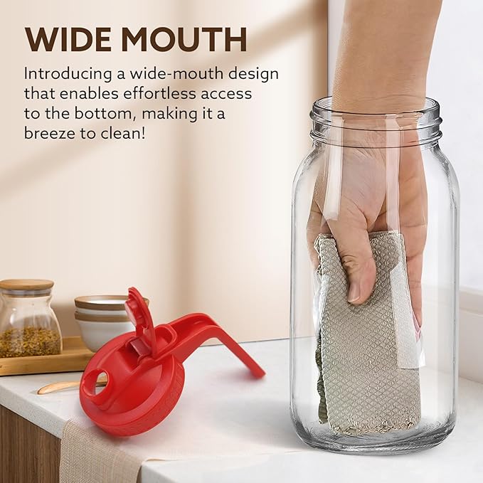 Glass Pitcher with Lid, 64 OZ Mason Jar Pitcher Double Leak Proof, 2 Quart Breast Milk Storage Containers for Fridge, Wide Mouth Glass Jar for Sun Tea, Juice, Cold Brew Coffee
