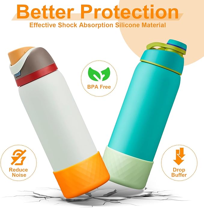 2PCS Silicone Water Bottle Boot for Owala 24oz 32oz 40oz, Anti-Slip Protective Sleeve Bottom Bumper Protector for FreeSip, Twist, and Flip Stainless Steel Water Bottles