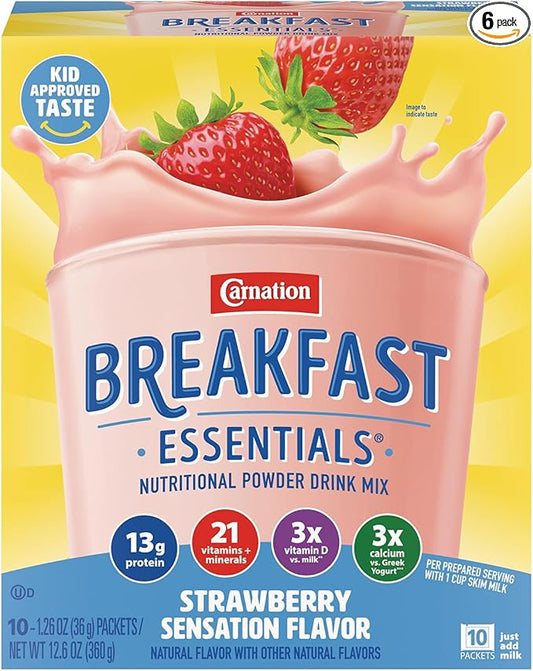 Carnation Breakfast Essentials Complete Nutritional Drink Strawberry 1.26 oz. Packet 60 Ct