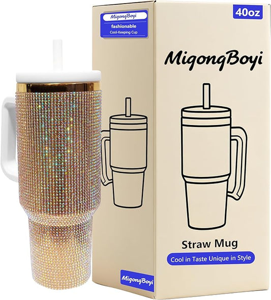 40-OZ Insulated Water Bottle,Insulated Stainless Steel Tumbler,Reusable Cold Drink Thermos,BPA-Free, Double-Wall Stainless Steel Water Bottle (Golden Copper Color-Diamond, 40, Fluid Ounces)