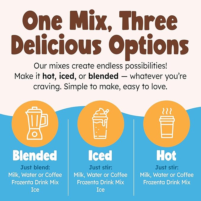 Frozenta At Home Frozen Beverage Drink Base used with Cold Brew, Espresso, Milk to create frozen Frappes, Mochas, Lattes, and Smoothies (20 Servings, Polar Powder)