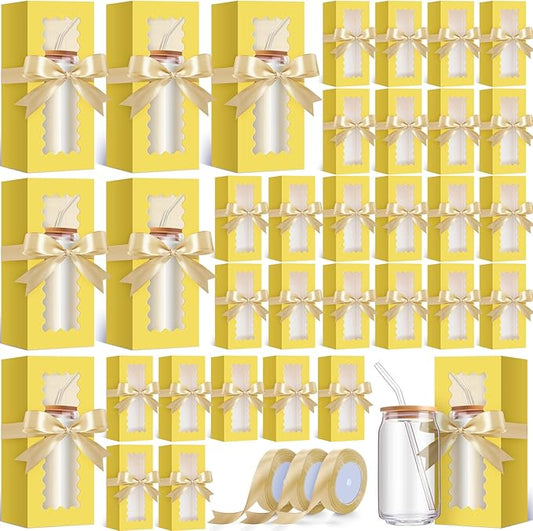 Windyun 100 Pcs Tumbler Gift Boxes for Sublimation Glass Exhibition Boxes Transparent for 12oz 16oz 20oz Shipping Cup Exhibition Packaging for Jars Mug Can Party Supplies(Yellow)