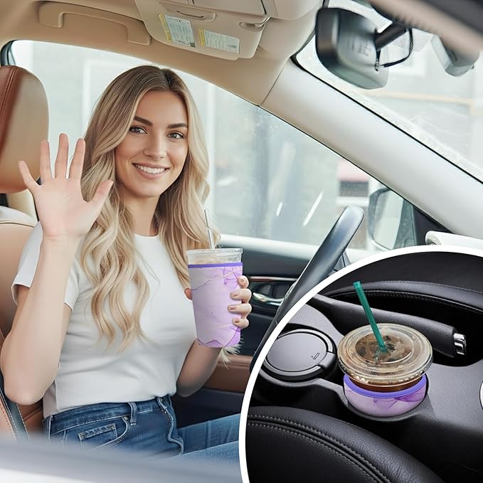 Iced Coffee Sleeve Reusable Cup Sleeves for Cold Drinks Neoprene Koozie Cozy Plastic Cup Covers for Drinks, Purple Marble