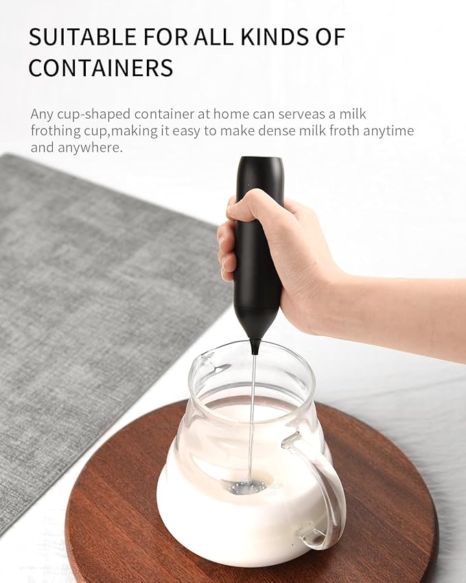 CIRCLE JOY Rechargeable Milk Frother Handheld with Stand, Double Coil Whisk Coffee Frother Wand Drink Mixer for Coffee, Cappuccino, Lattes, Frappe, Matcha and Hot Chocolate, Black