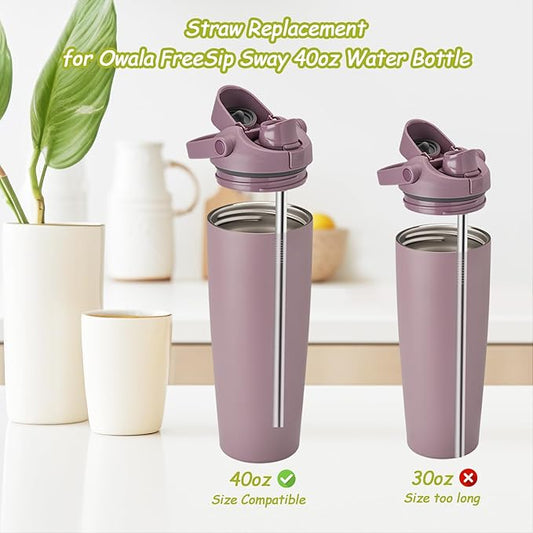 6Pcs Metal Straw Replacement Compatible With Owala FreeSip Sway 40oz Water Bottle, With 2 Straw Cleaner, Reusable Stainless Steel Straws for Owala