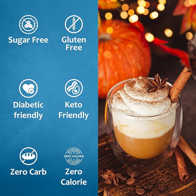 Syruvia Sugar Free Pumpkin Spice Coffee Syrup, Flavored Syrup for Drinks, Lattes, and Desserts – 25.4 fl oz, With Pump