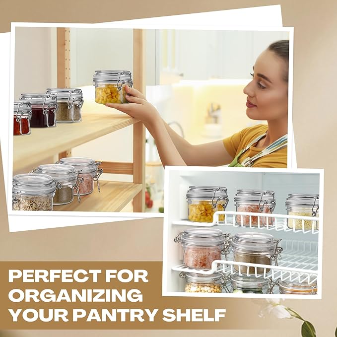 Suclain 12 Pcs 4 Oz/ 120 ml Plastic Storage Jars with Airtight Hinged Lids, Clear Wide Round Mouth Food Storage Containers Empty Bottles Sealed Jars for Home Kitchen Candy Herbs Spices Coffee Nuts