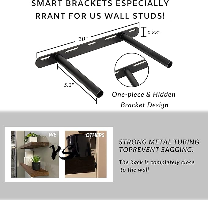 BGMG Wood Floating Shelves for Wall 12 inch Set of 2, Wooden Wall Mount Shelves for Bathroom Living Room Bedroom Kitchen Farmhouse -12x 6.7 x1.25 inch- DIY-Unfinished