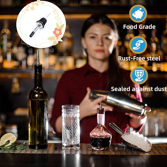 LEGERM Liquor Pour Spouts with Dust Caps - Speed Pourer Nozzles for Alcohol & Liquor Bottles | Pro Bar & Home Use Bartender Accessories with Leak-Proof & Rustproof Toppers