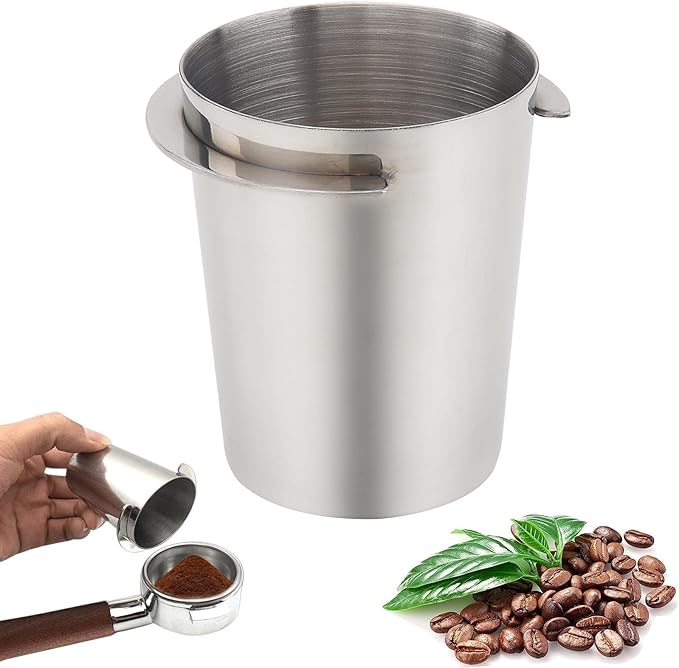 Coffee Dosing Cup 58mm, Stainless Steel Espresso Coffee Dosing Cup Espresso Coffee Machine Accessories, Coffee Powder Feeder Part Coffee Grinder Powder Cup Compatible with 58mm Portafilter
