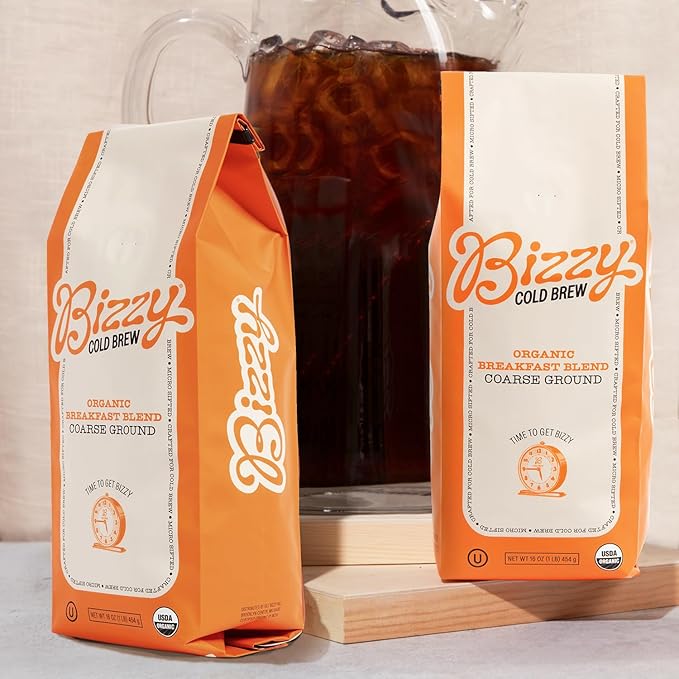 Bizzy Organic Cold Brew Coffee | Breakfast Blend | Coarse Ground Coffee | Medium-Light Roast | Micro Sifted | Specialty Grade | 100% Arabica | 1 LB