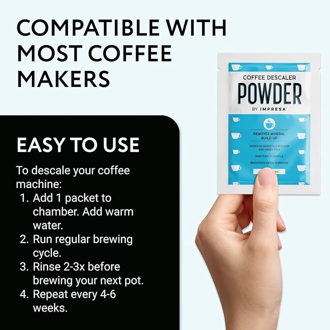 Impresa Descaling Powder & Coffee Machine Cleaning Powder for Breville, for Keurig, for Nespresso, for Delonghi, for Ninja & More - Espresso Machine Descaler - Pot & Coffee Maker Cleaner [10 Uses]
