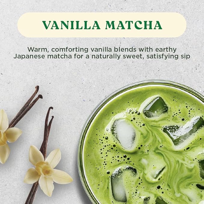 The Harmony Matcha Vanilla (10 Sticks) Premium Sweetened Japanese Matcha Powder, Rich in Antioxidants & L-Theanine, Dairy, Gluten, & Preservative Free, Serve Hot or Iced