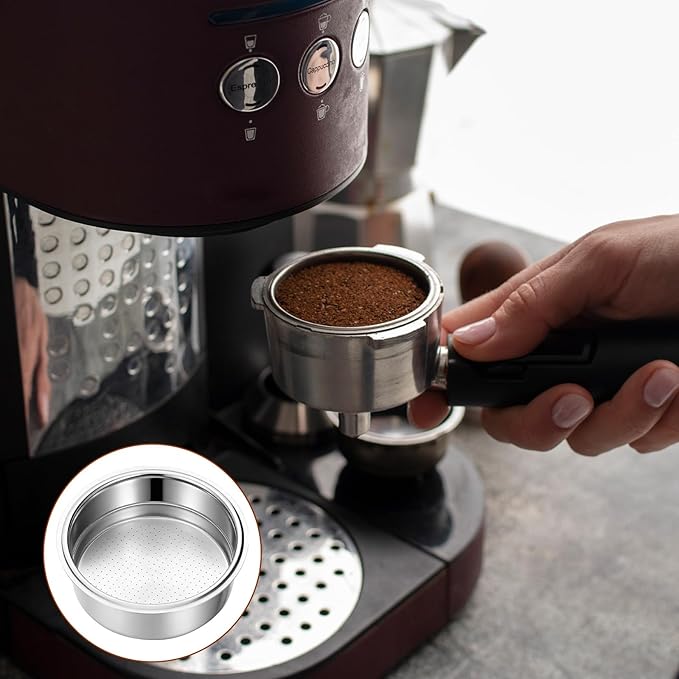 51mm Portafilter Basket, Stainless Steel 2 Cup Coffee Filter, Pressurized Espresso Filter Basket Double Layer for Portafilter Coffee Machines (2 Cups Capacity)