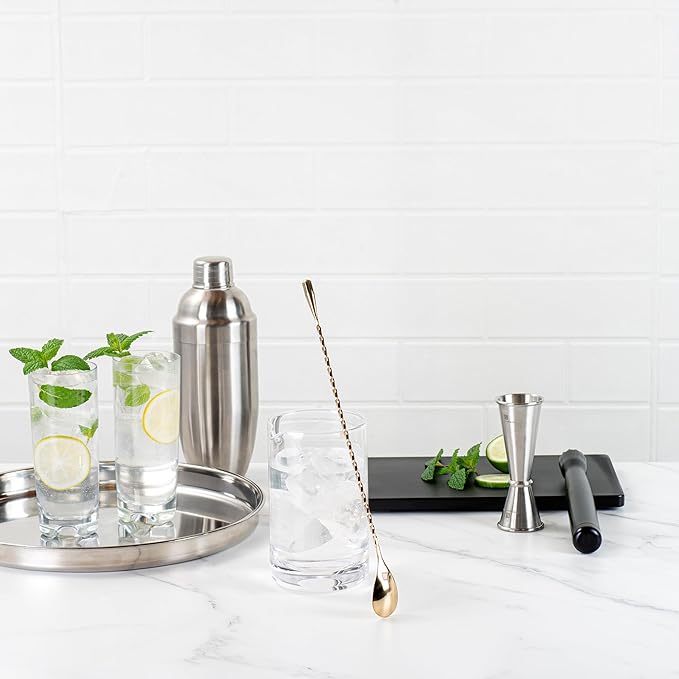 Restaurantware Bar Lux 12 Inch Bar Spoon 1 Corkscrew Handle Cocktail Stirrer Spoon - Long Commercial Gold-Plated Stainless Steel Cocktail Mixing Spoon For Stirring And Mixing