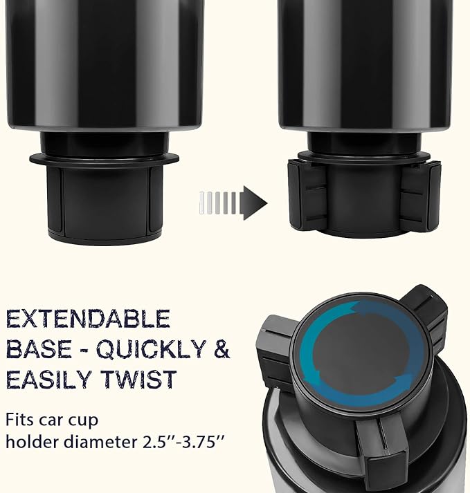 Seven Sparta 2 Pack Car Cup Holder Expander with Adjustable Base, Compatible with Hydro Flasks 32/40 Ounce, Compatible with Yeti Ramblers 20/26/30 Ounce, Other Bottles in 3.4"-3.8" (Black)