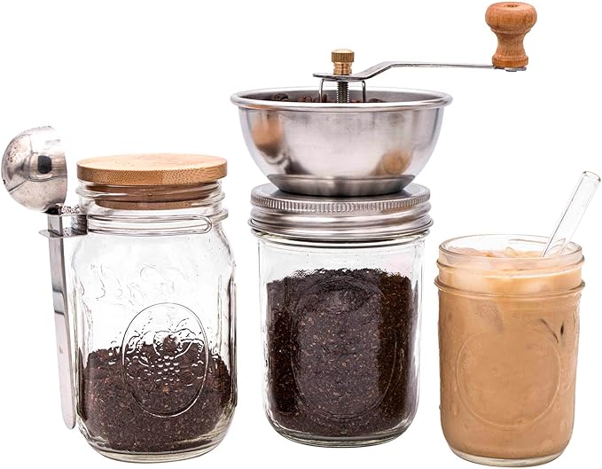 Mason Jar Lifestyle Coffee & Spice Grinder Lid for Wide Mouth Mason Jars – Manual Ceramic Grinder Attachment – Grind Spices or Coffee Directly into Jar