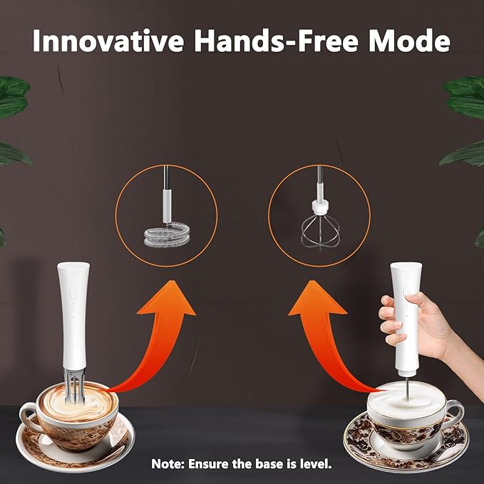 Milk Frother Wand Handheld for Coffee, 2000Mah Rechargeable Drink Mixer With Stand Whisk Cold Electric Foam Maker, 3 Speed Adjustable, Hand Free for Latte, Cappuccino, Matcha, Hot Chocolate, Egg