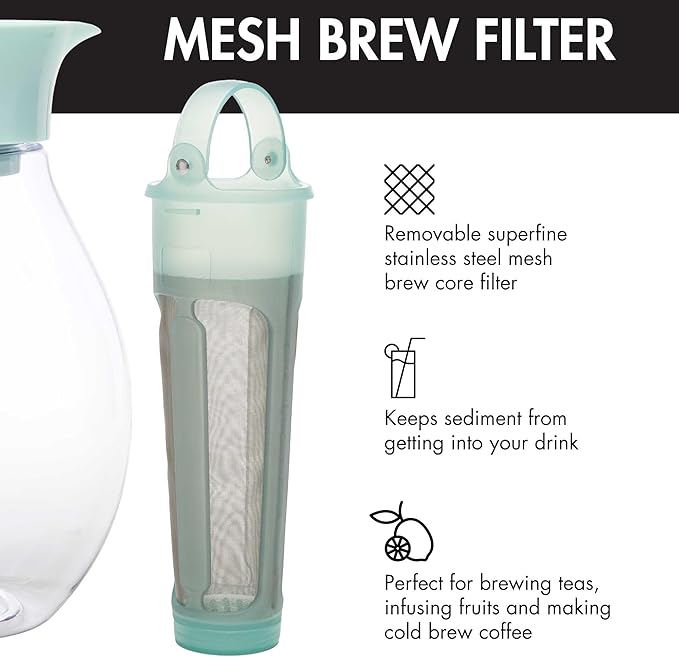 Primula The Big Iced Tea Maker and Infuser, Plastic Beverage Pitcher with Leak Proof, Airtight Lid, Fine Mesh Reusable Filter, Made without BPA, Dishwasher Safe, Aqua (Pack of 4)