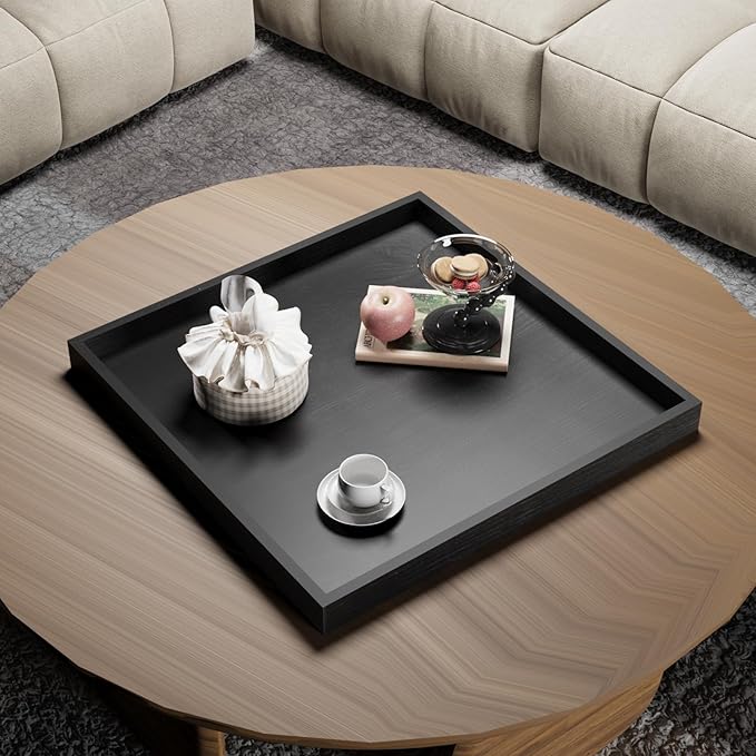 Ottoman Tray for Coffee Table Living Room Wood Serving Tray Large Wooden Square 20 Inches Black