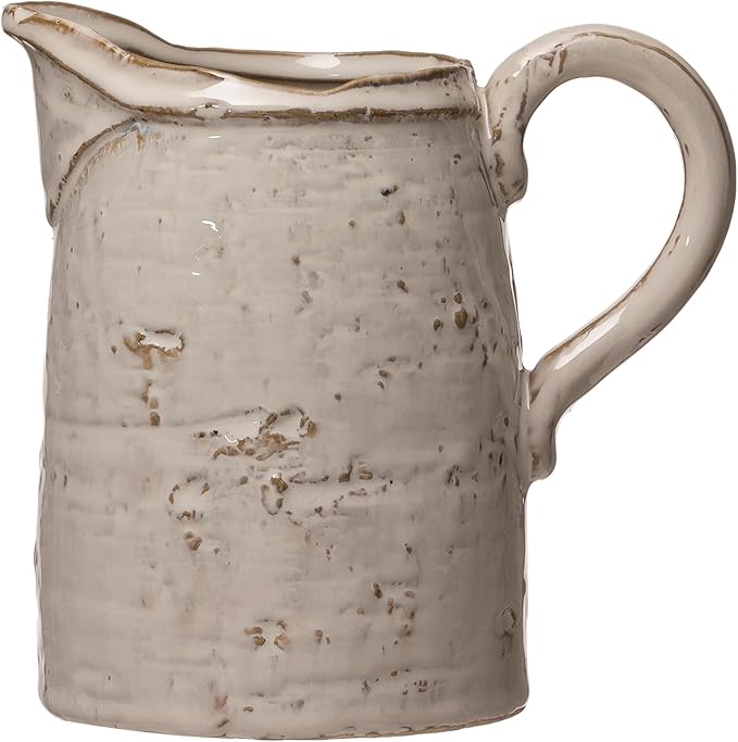 28 oz. Stoneware Pitcher, Reactive Glaze, White (Each One Will Vary)
