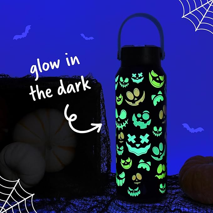 Elemental 40oz Insulated Water Bottle with Straw - 100% Leak-Proof Stainless Steel Core Water Bottles for Travel, Sports and Gym - Double Wall Insulation & BPA Free - Pumpkin Grins