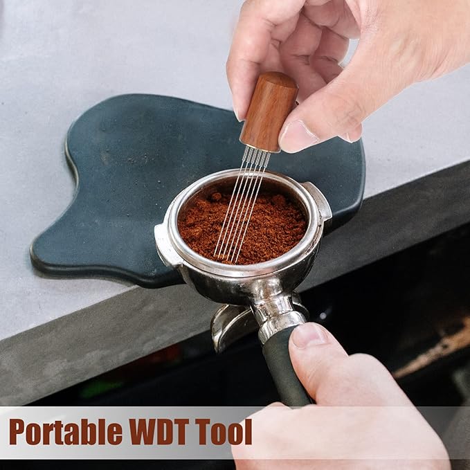 WDT Tool Espresso Accessories, Stainless Steel 6-pin Espresso Distribution Tool Espresso Stirrer WDT Tool Espresso Stirrer with Natural Walnut Handle Coffee Replaceable Needles