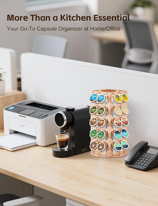 K Cup Holder, Coffee Pod Holder for Keurig – 360° Rotating Aluminum Coffee Organizer for Countertop,Saving Design with Anti-Slip Base for Kitchen or Office,Capacity of 40 Pods,Gold
