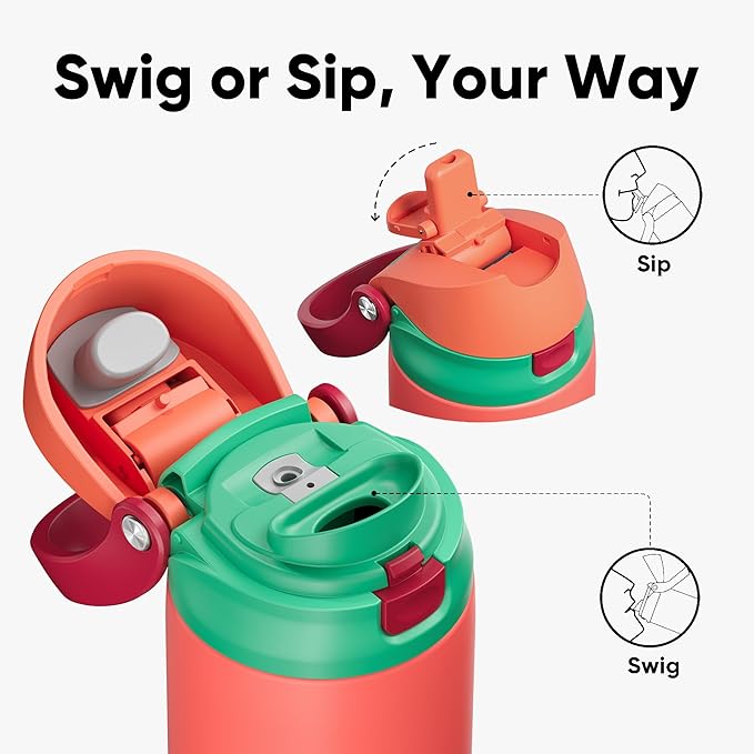 ENCOOL Leakproof Insulated Water Bottle with Straw Dual-Sip Water Bottle Bag-Safe Design for Work, Commute & Gym – Keeps Drinks Cold All Day, 32 oz, Coral Red
