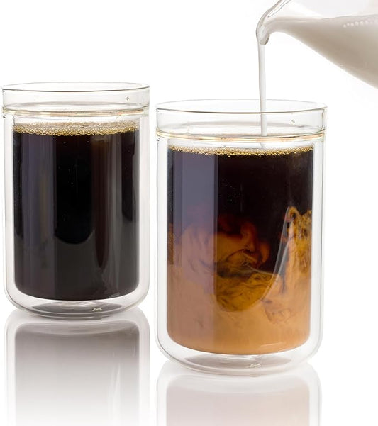 Brod & Taylor Double-Wall Insulated Glass Coffee/Tea Tumblers (Set of 2, 12oz / 350ml)