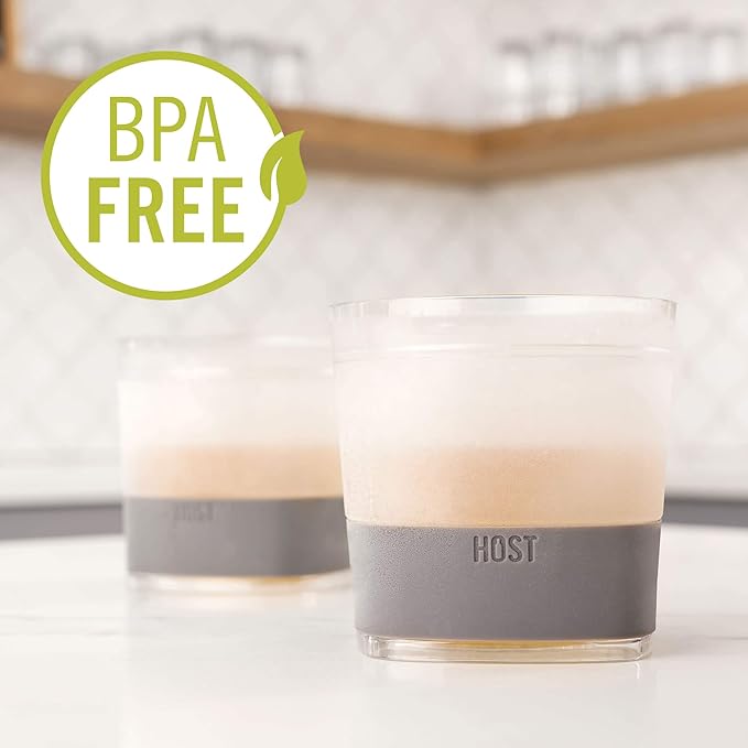 Host Whiskey Freeze Glasses, Double Old Fashioned Glasses, Chill Without Dilution for Bourbon, Vodka, Cold Brew Cocktails, Bourbon Gifts for Men, Gifts for Dad, Home Bar, 9 oz, Set of 2, Smoke Black