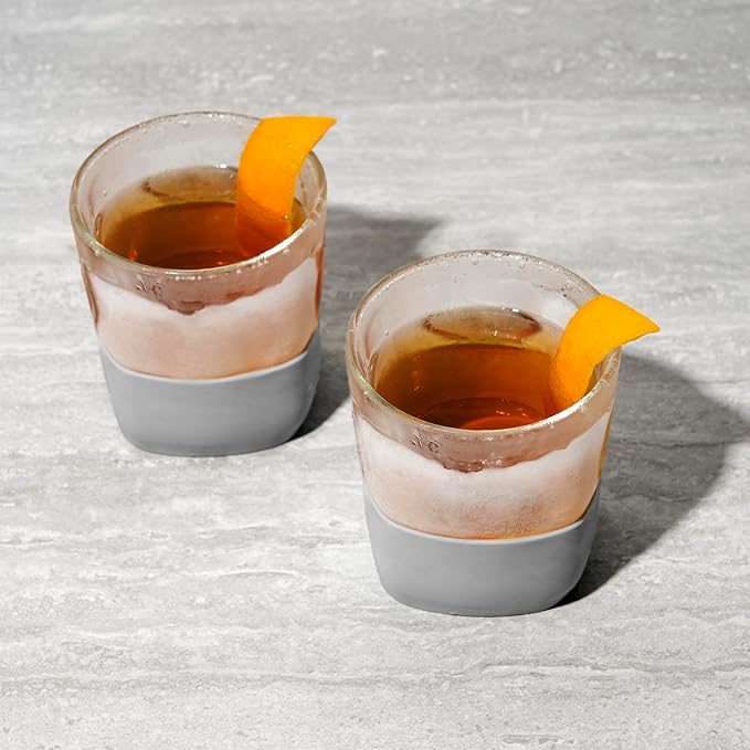 Host Glass Freeze Whiskey Cooling Glasses, Double Wall Glass Cups, Drink Tumblers for Whiskey Tumblers, Insulated Cup Drinkware, 9oz Glass Set of 2