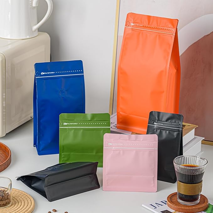 50 Pcs 4oz Kraft Paper Brown Sqaure Coffee Bean Bags with No-Valve, Easy Tear Open & Repeating Sealed Zipper, Heat-Seal Stand Up & Flat Bottom Tea Bag, 1/4 lb Capacity 5.3x5.7 Inch