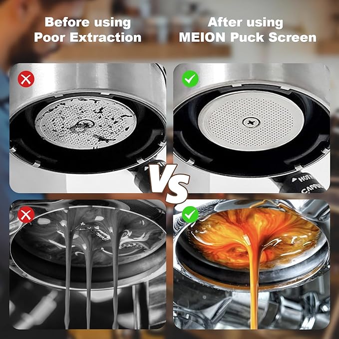 MEION 51mm Espresso Puck Screen-2 Pack 0.8mm Thickness Espresso Filter Screen, Reusable Metal Coffee Filter for Bottomless Portafilter Basket 51mm, Stainless Steel Coffee Puck Screen