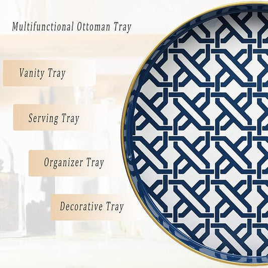 Spsyrine Round Decorative Tray, Plastic Serving Table Tray with Handles for Ottoman, Coffee Table, Bathroom, Kitchen, Living Room, White