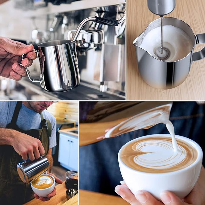 Milk Frothing Pitcher, 600ml (20oz) Steaming Pitchers Stainless Steel Milk Coffee Cappuccino Latte Art Barista Steam Pitchers Milk Jug Cup with Decorating Art Pen, Gold