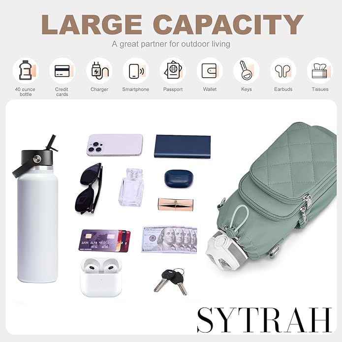 Water Bottle Bag Crossbody，Insulated Water Bottle Purse Crossbody Water Bottle Holder with Strap 40 oz