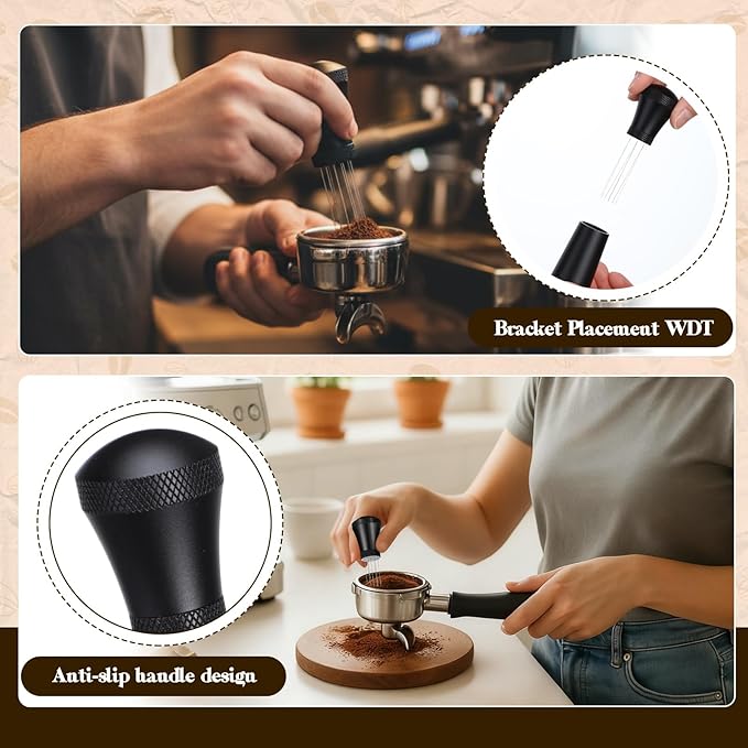 2 Pcs Coffee Stirrer Tool Wdt Espresso Distribution Tool 0.35mm 7 Needles Coffee Stirring Tamper Aluminum Alloy Espresso Machine Accessories with 14 304 Stainless Steel Needles for Barista Cafes Gift