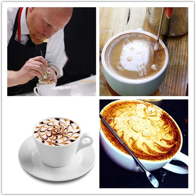 JinYu Coffee Art Maker Set, 16 Pieces Coffee Decorating Stencils Barista Template +1 Latte Pen + 2 Pack Spiral Pattern Mixing Spoon Fork 2 in 1 for Mousse Cake Birthday Party Bar Espresso (19 Pcs)