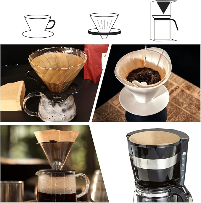 Dingkei 200 Count Cone Coffee Filters Size 02, Coffee Filters 2 Cone Paper, Pour Over Filters Compatible with V60 Dripper and Drip Coffee Maker, Unbleached Natural Brown