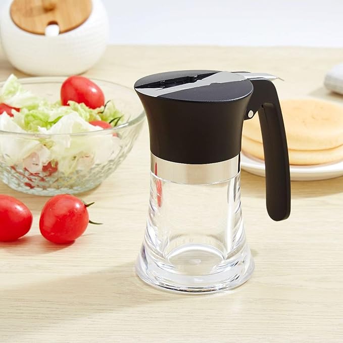 Bewinner 3.38Oz Syrup Dispenser, Honey Pot Glass Honey Dispenser Jar, Stainless Steel Maple Syrup Container Easy to Clean for Chocolate Peanut Butter Caramel